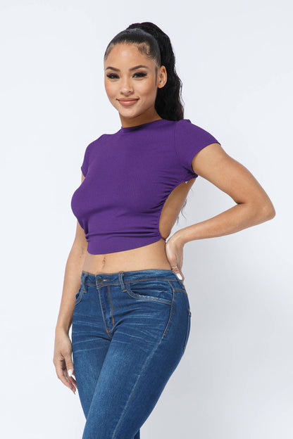 Rib Open Back String Tie Crop Top