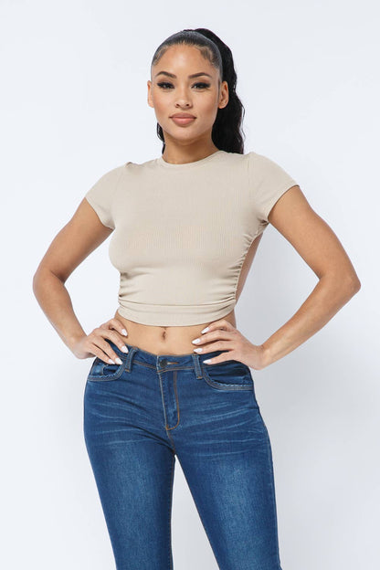 Rib Open Back String Tie Crop Top