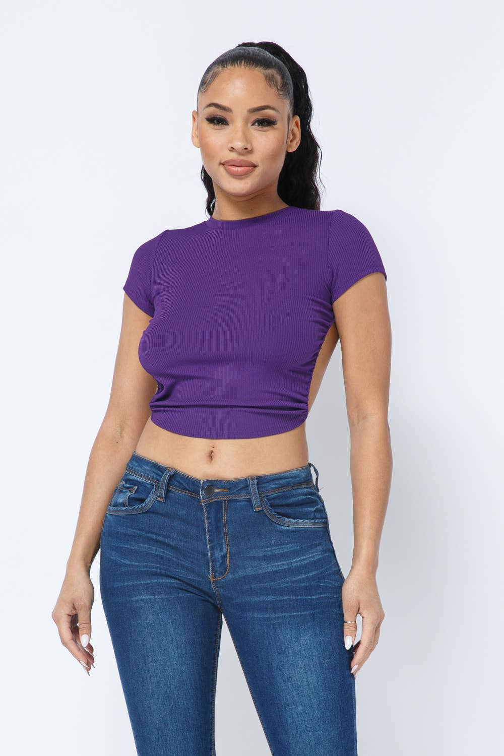 Rib Open Back String Tie Crop Top