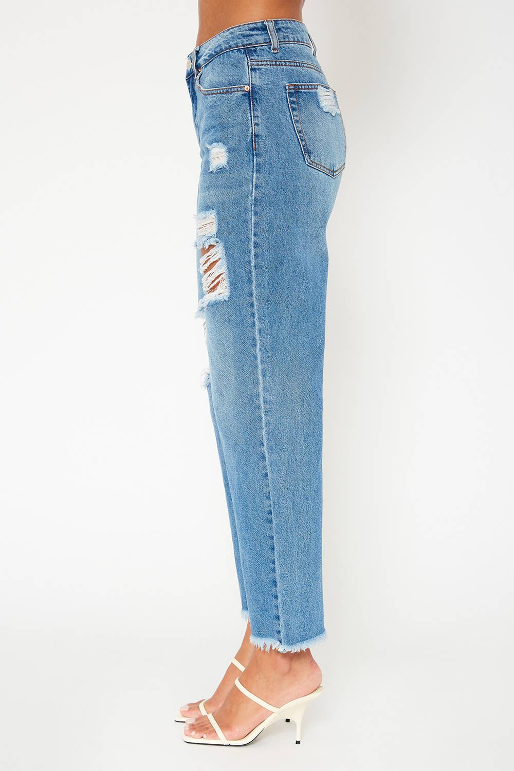 High-rise medium blue baggy dad fit jeans