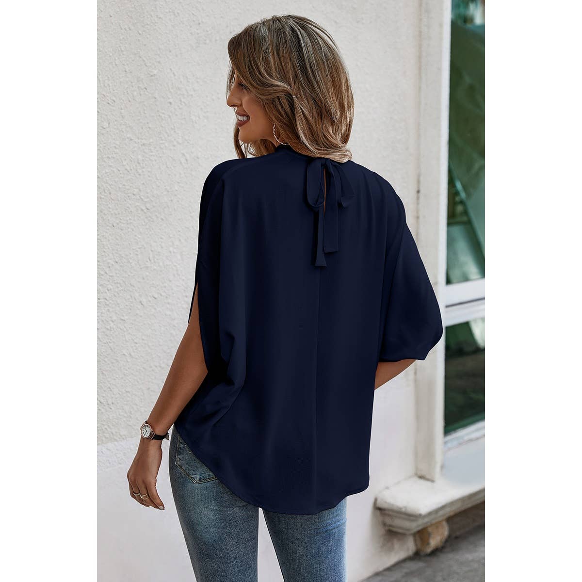 Solid Cape Short Sleeve Loose Top