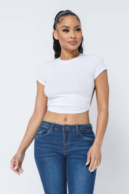 Rib Open Back String Tie Crop Top