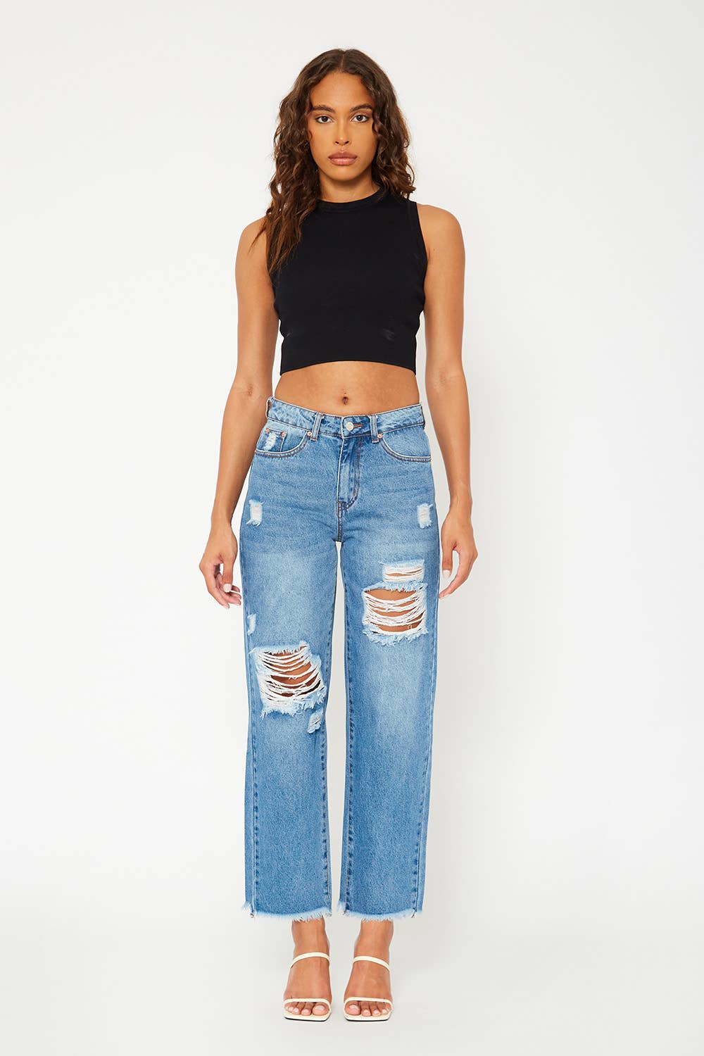 High-rise medium blue baggy dad fit jeans