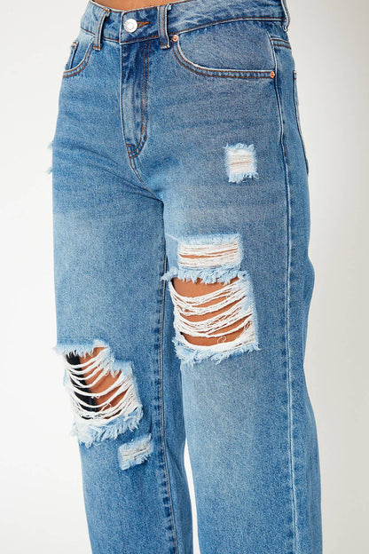 High-rise medium blue baggy dad fit jeans