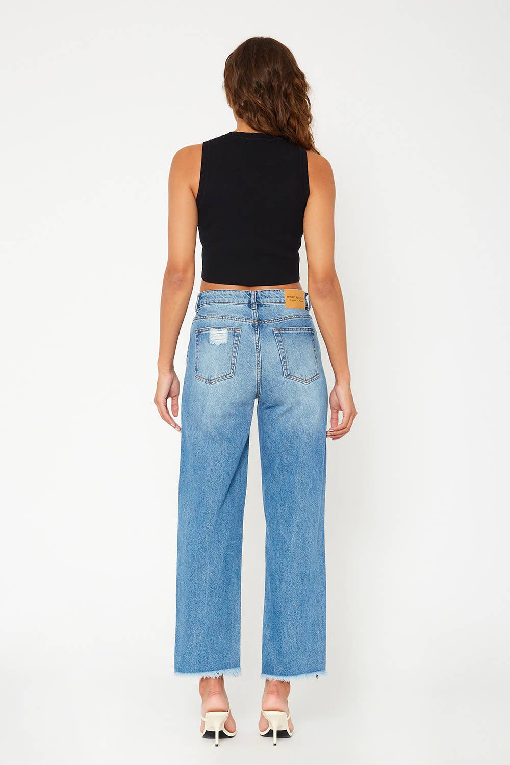 High-rise medium blue baggy dad fit jeans