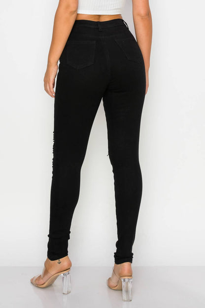 LO-201 HIGH WAISTED STRETCHY SKINNY Distressed Denim Jean