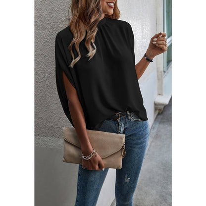 Solid Cape Short Sleeve Loose Top