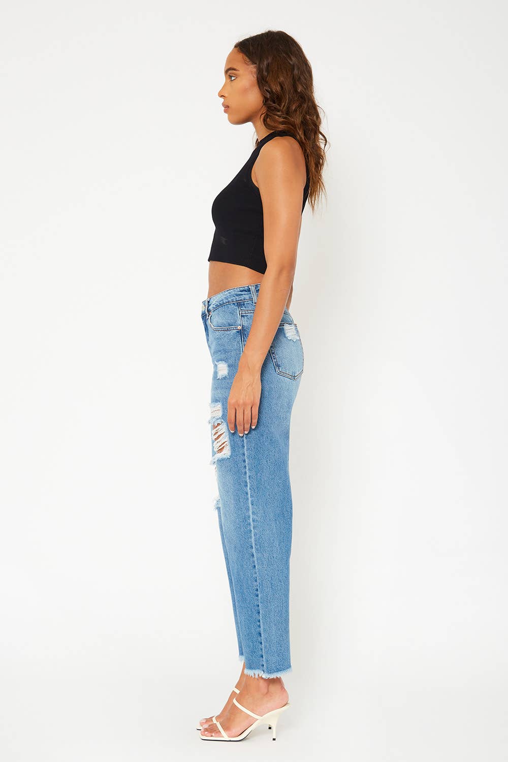 High-rise medium blue baggy dad fit jeans