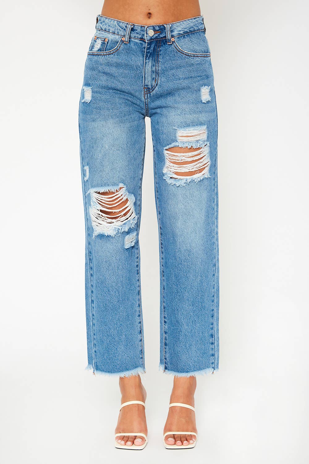 High-rise medium blue baggy dad fit jeans