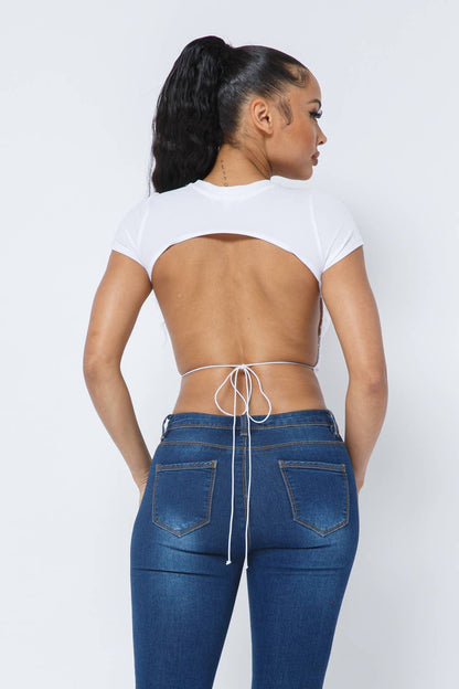 Rib Open Back String Tie Crop Top