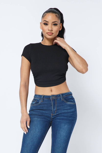 Rib Open Back String Tie Crop Top