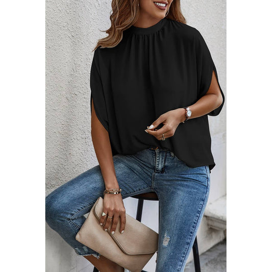 Solid Cape Short Sleeve Loose Top